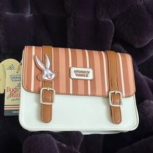 Miniso Looney Tunes Bugs Bunny Striped Brown and White Crossbody Bag